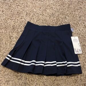 Navy Pleated Skirt with White Stripes
